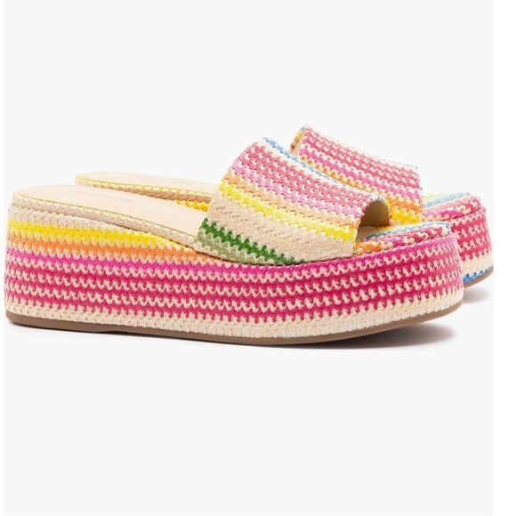 Larroude Alex Platform Mule In Rainbow Raffia! - Picture 4 of 7